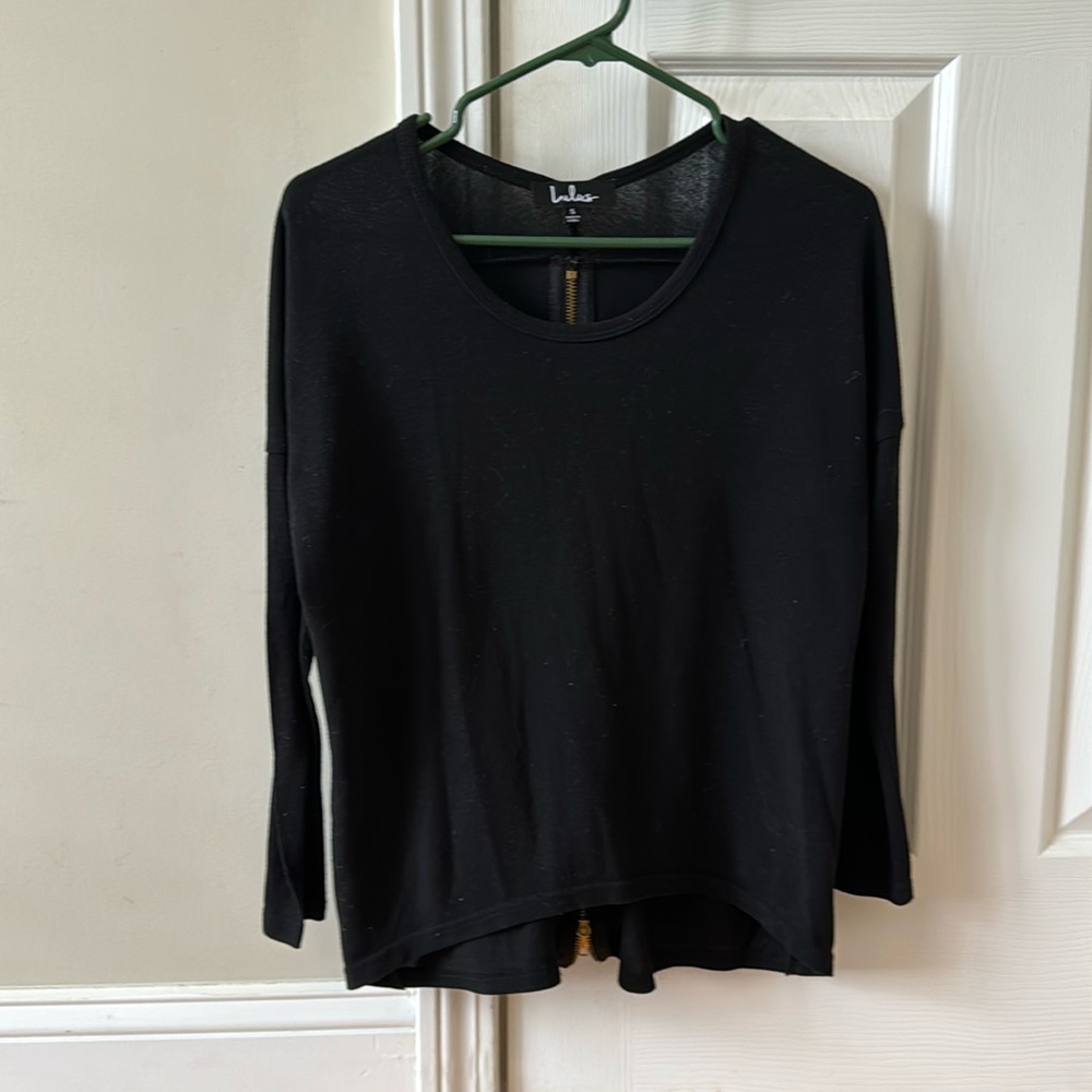 Lulu black sweater with zipper in back. Size small.